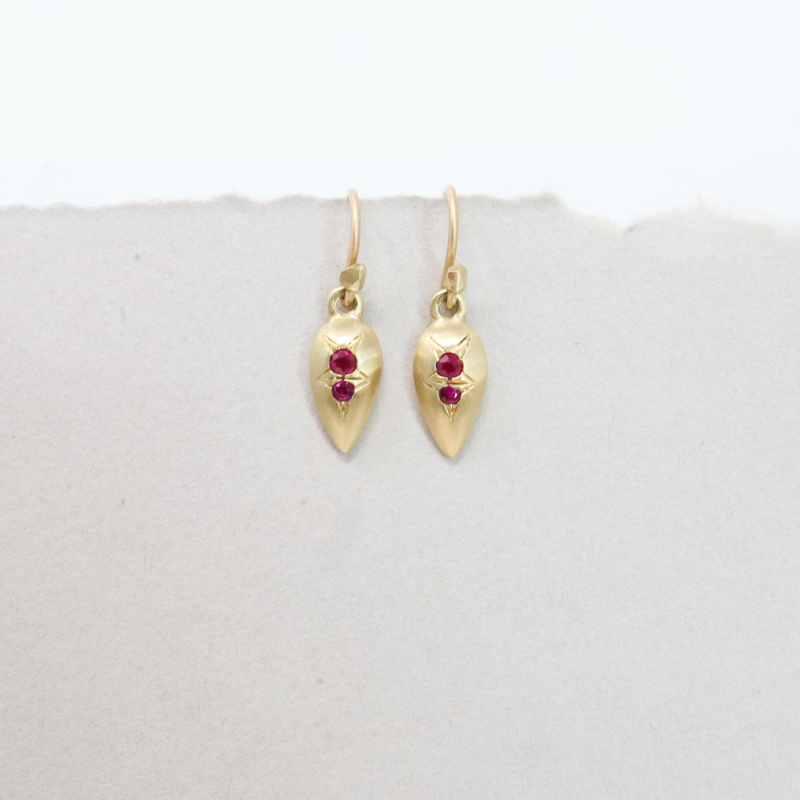 dan-yell masozi ruby dangle earrings, at Salt Hill Jewelry store downtown Fargo