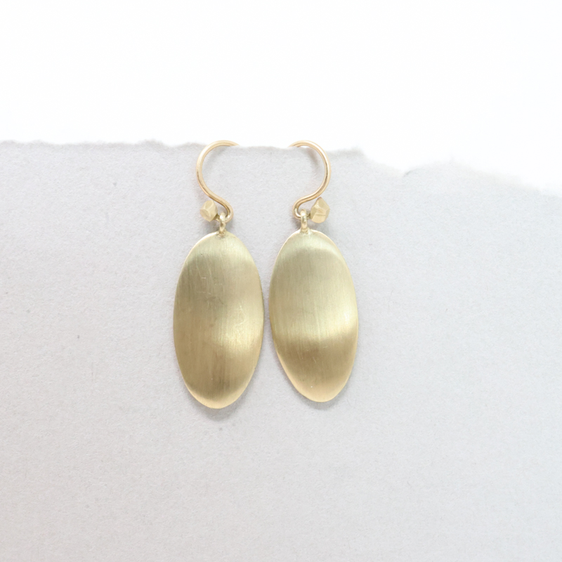 ovu earring, solid yelow gold oval dangle earrings, dan-yell jewelry, danyell rasco at Salt Hill Jewelry store Fargo