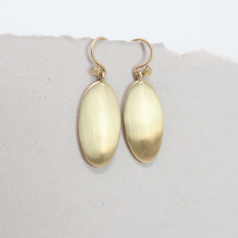 ovu earring, solid yelow gold oval dangle earrings, dan-yell jewelry, danyell rasco at Salt Hill Jewelry store Fargo