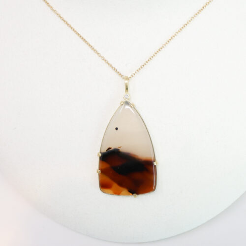 landscape agate and fairmined gold necklace in browns and creams by Karin Jacobson
