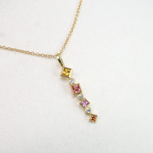 Karin Jacobson sapphire and diamond confetti necklace yellow gold