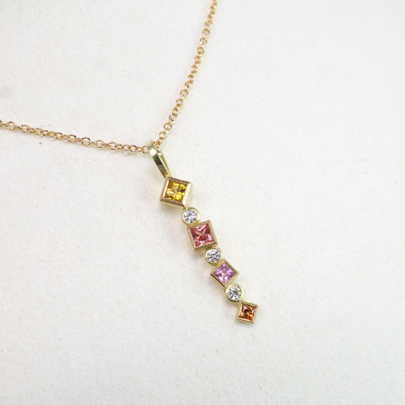Karin Jacobson sapphire and diamond confetti necklace yellow gold