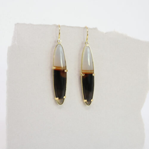landscape agate earrings in fairmined yellow gold, karin jacobson