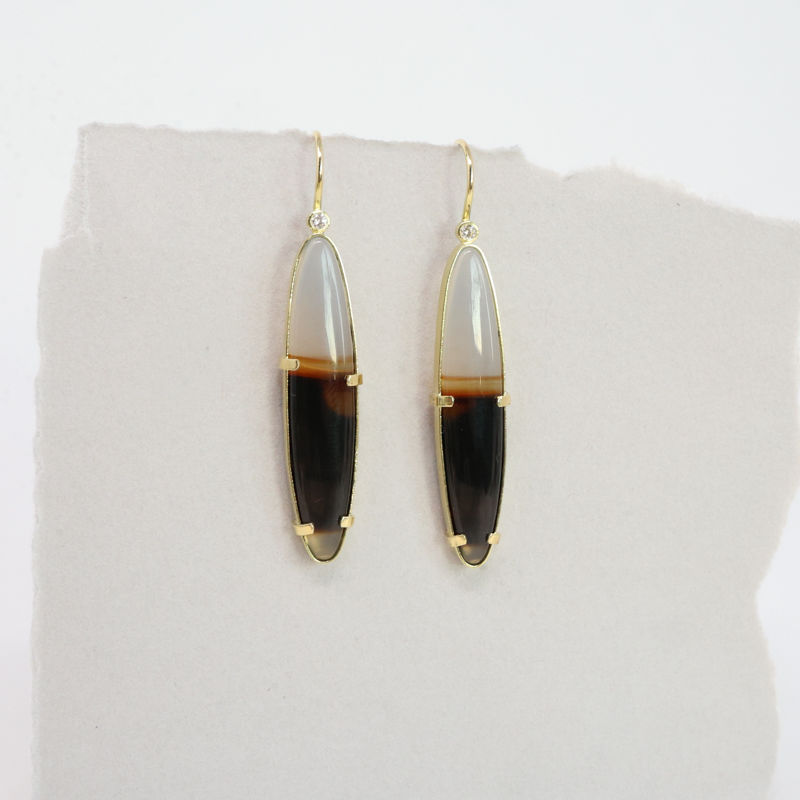 landscape agate earrings in fairmined yellow gold, karin jacobson