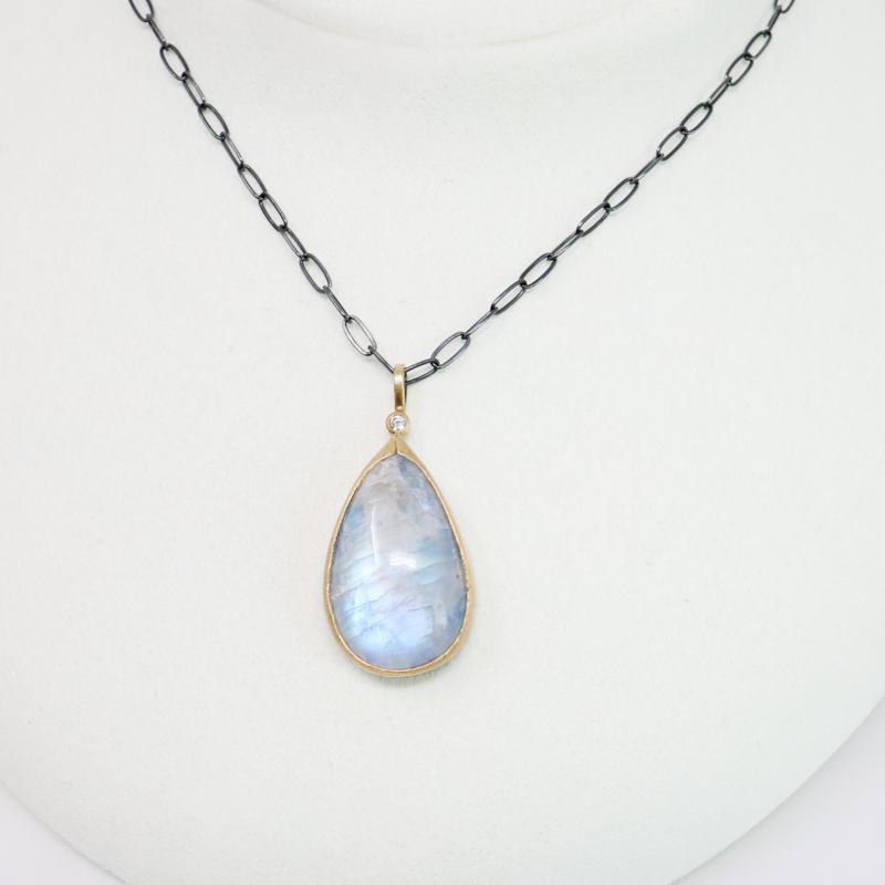 Karin Jacobson large moonstone and diamond pendant necklace
