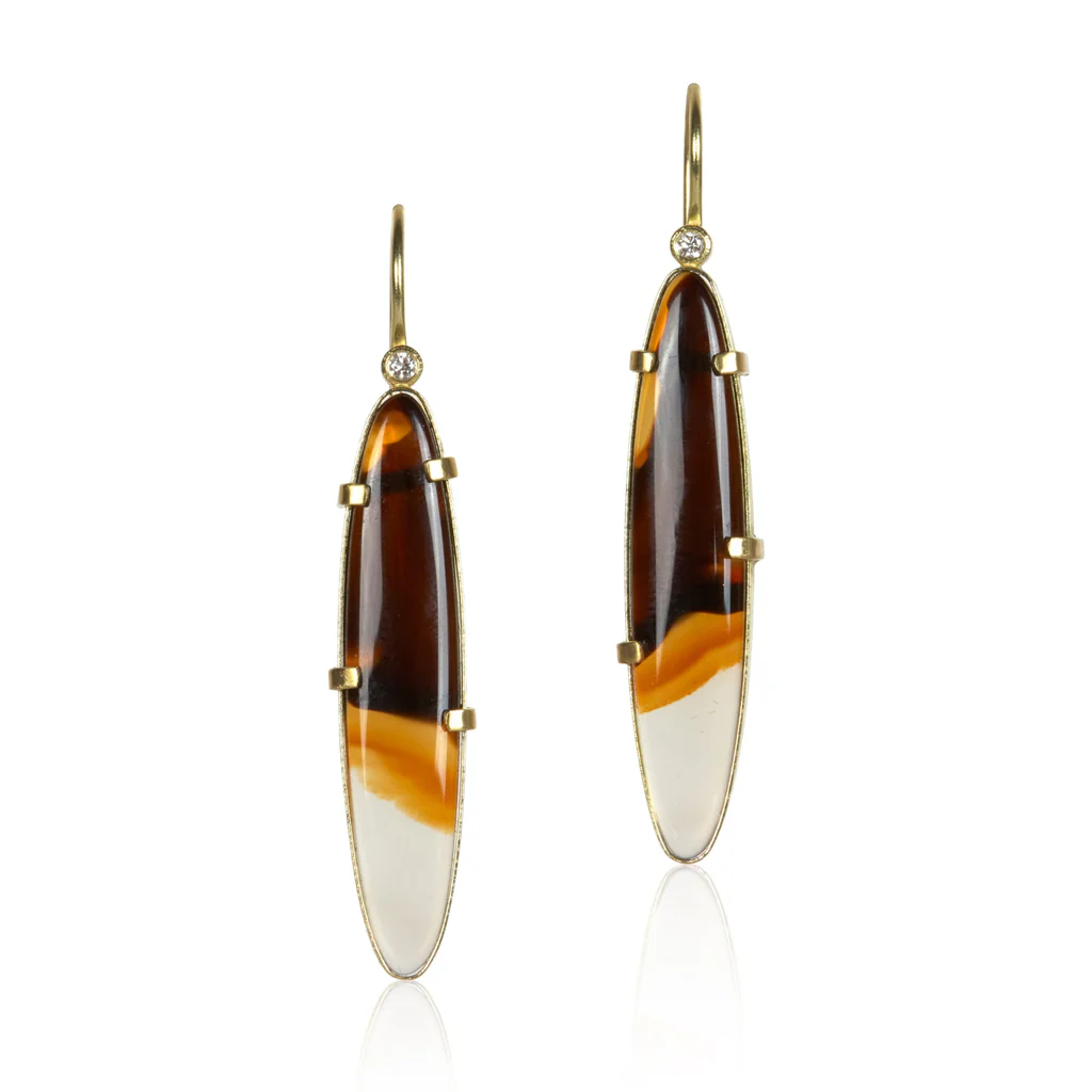 landscape agate earrings in fairmined yellow gold, karin jacobson