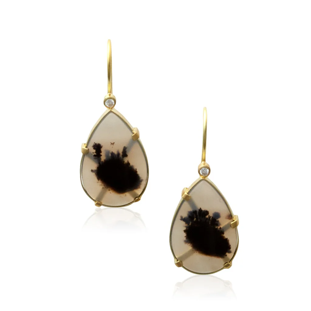 Karin Jacobson fairmined gold montana agate earrings