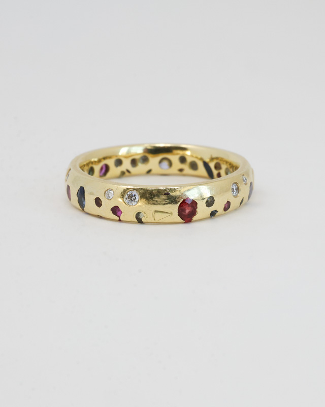 preowned Polly Wales rainbow confetti sapphire + diamond ring - Image 4