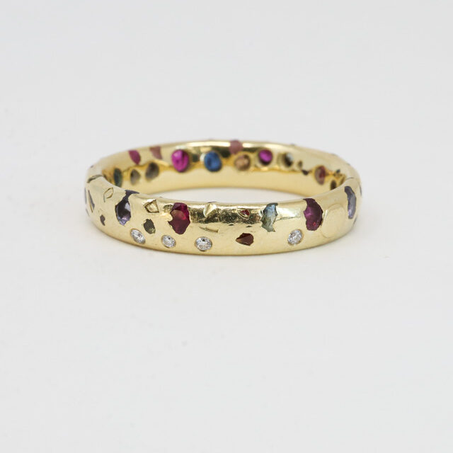 estate preowned Polly Wales rainbow confetti sapphire ring with diamonds