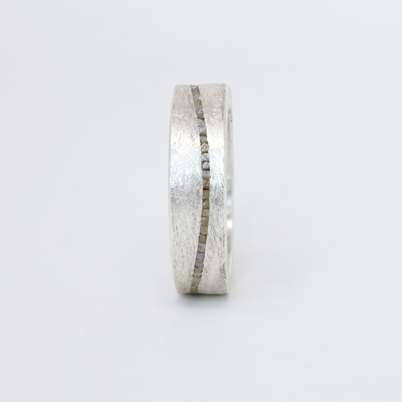 wavy organic line raw diamond silver wedding band ring at Salt Hill Jewelry Fargo