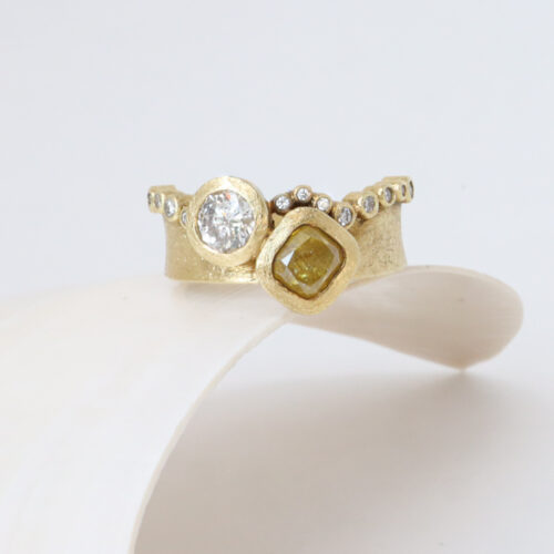 Todd Reed paired diamond, 2 stone ring with wavy diamond line