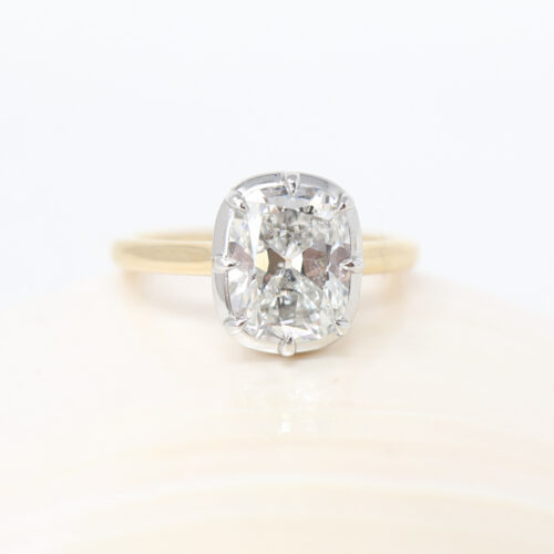 modern coquette lab diamond engagement ring, yellow gold and platinum, two tone
