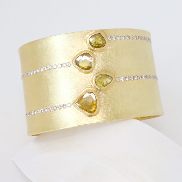 todd reed one-of-a-kind fancy cut diamond cuff bracelet in yellow gold